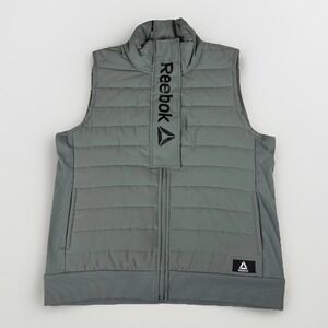 Reebok Getaway Puffer Vest Womens Blue Logo Ribbed Side Panels Full Zip Athletic